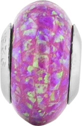 Sterling Silver 925 Mosaic Bead with Purple Synthetic Opal Reflections